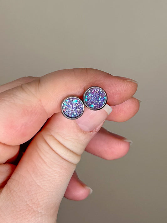 Mini Purple Druzy Studs