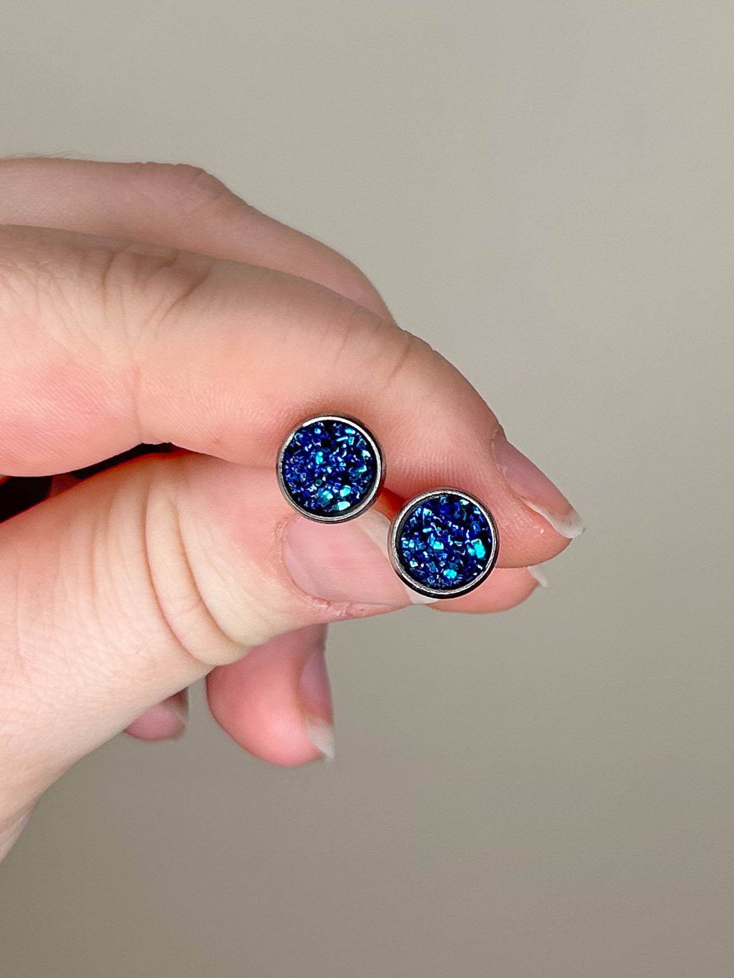 Mini Deep Blue Druzy Studs