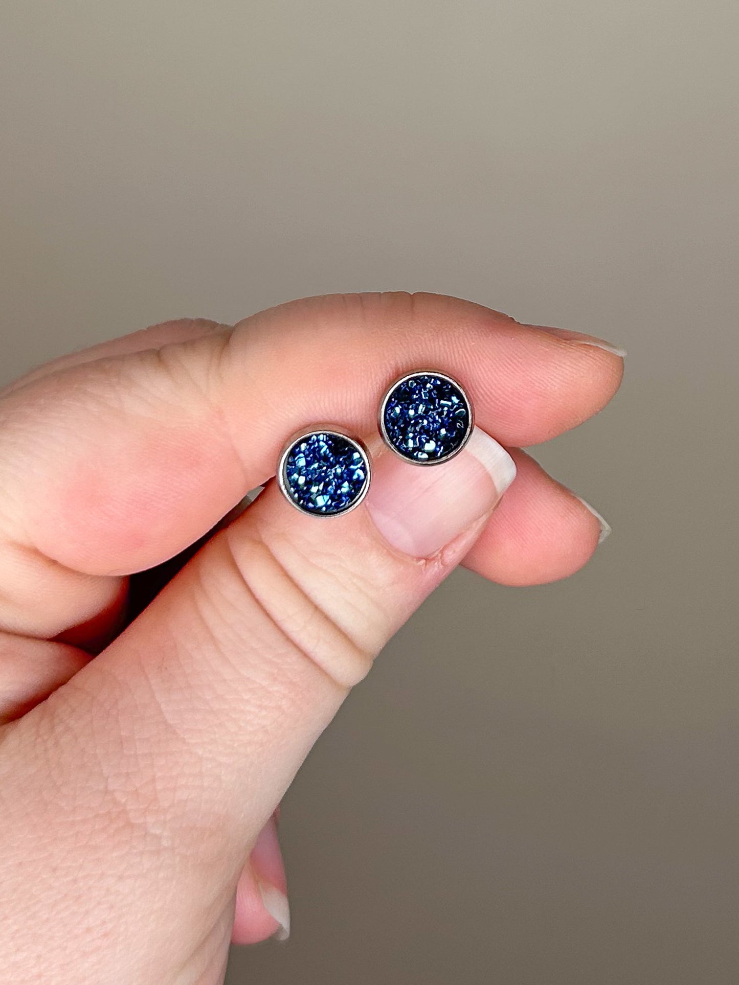 Mini Iridescent Blue Druzy Studs