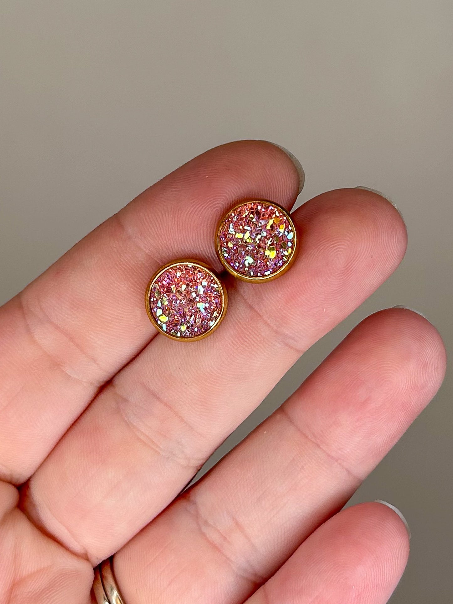 Strawberry Druzy Studs