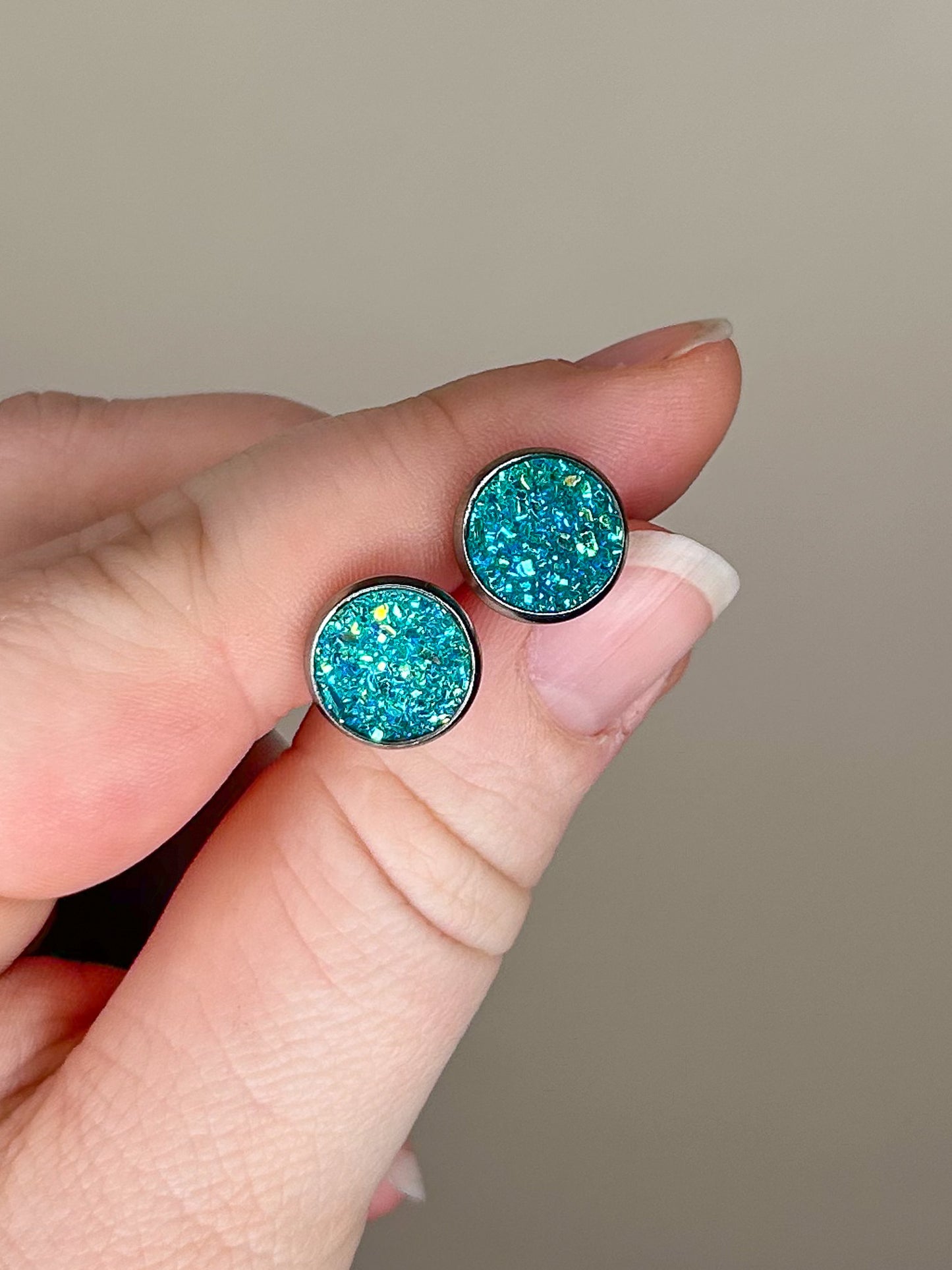 Turquoise Druzy Studs