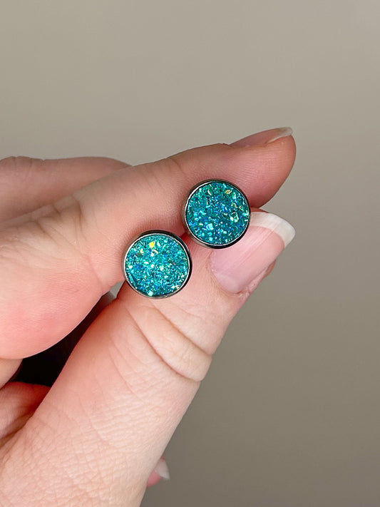 Turquoise Druzy Studs