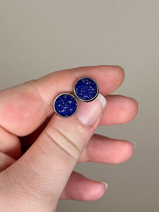 Blue Violet Druzy Studs