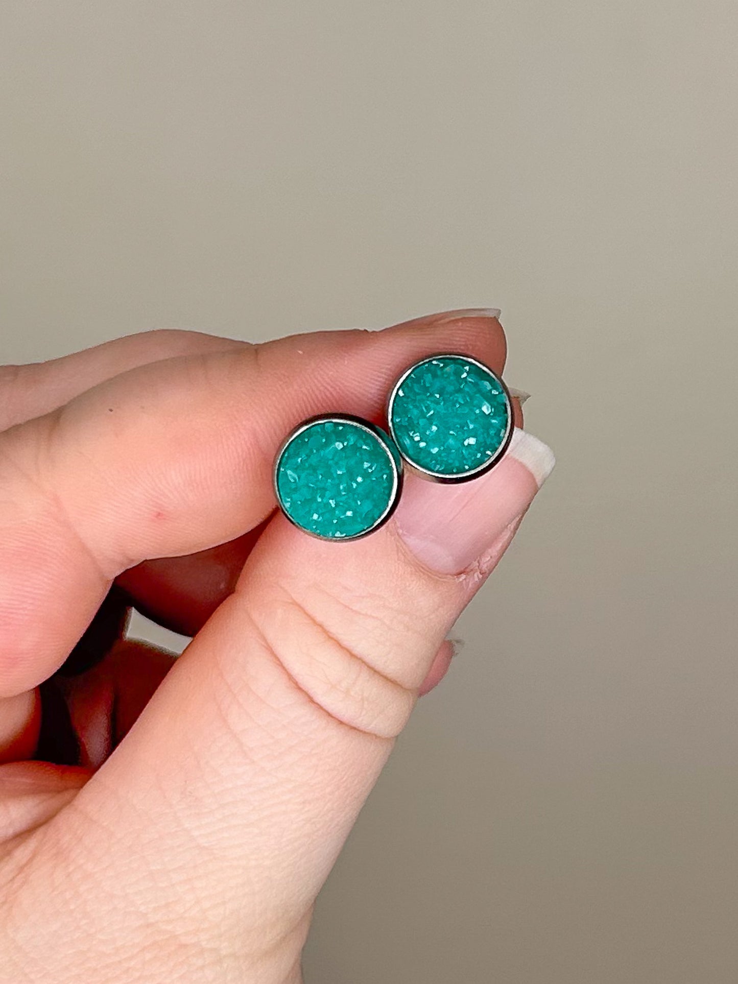 Teal Druzy Studs
