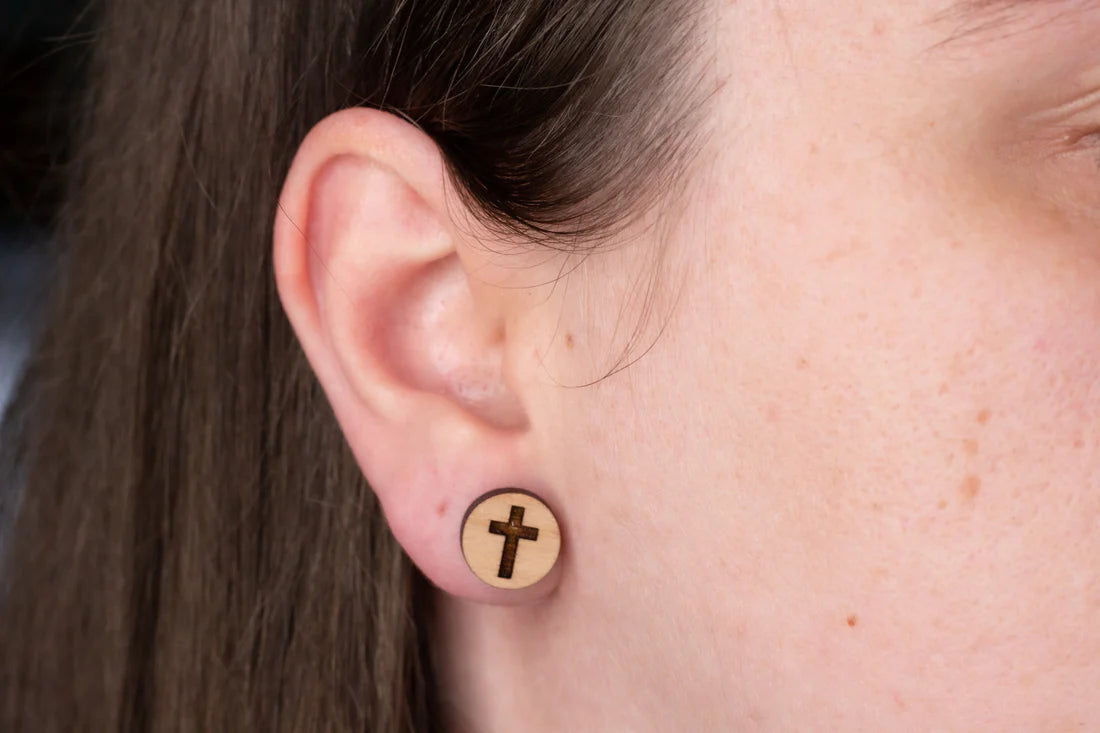 Wooden Cross Studs (5 Pairs)