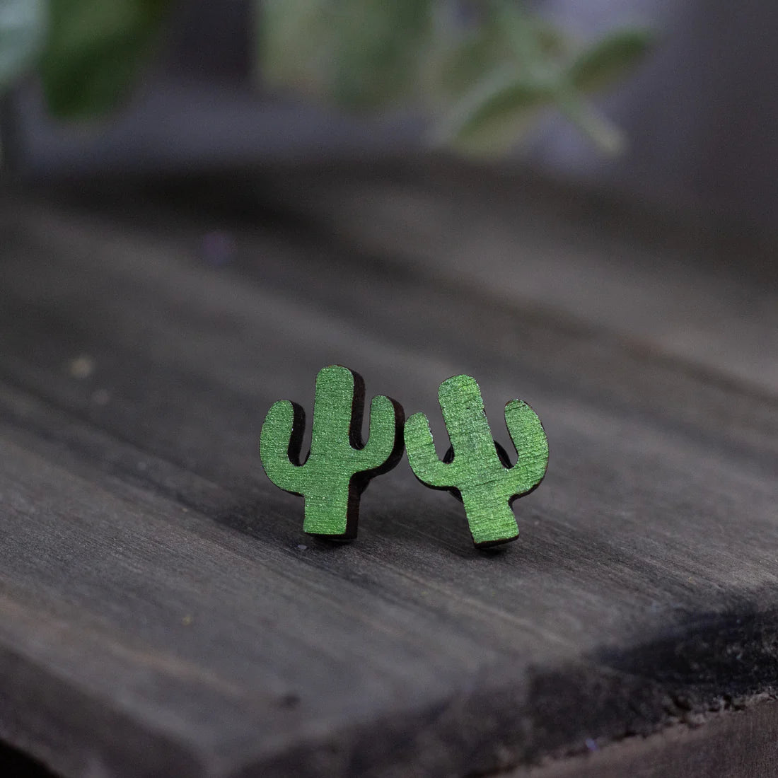 Wooden Cactus Studs (5 Pairs)