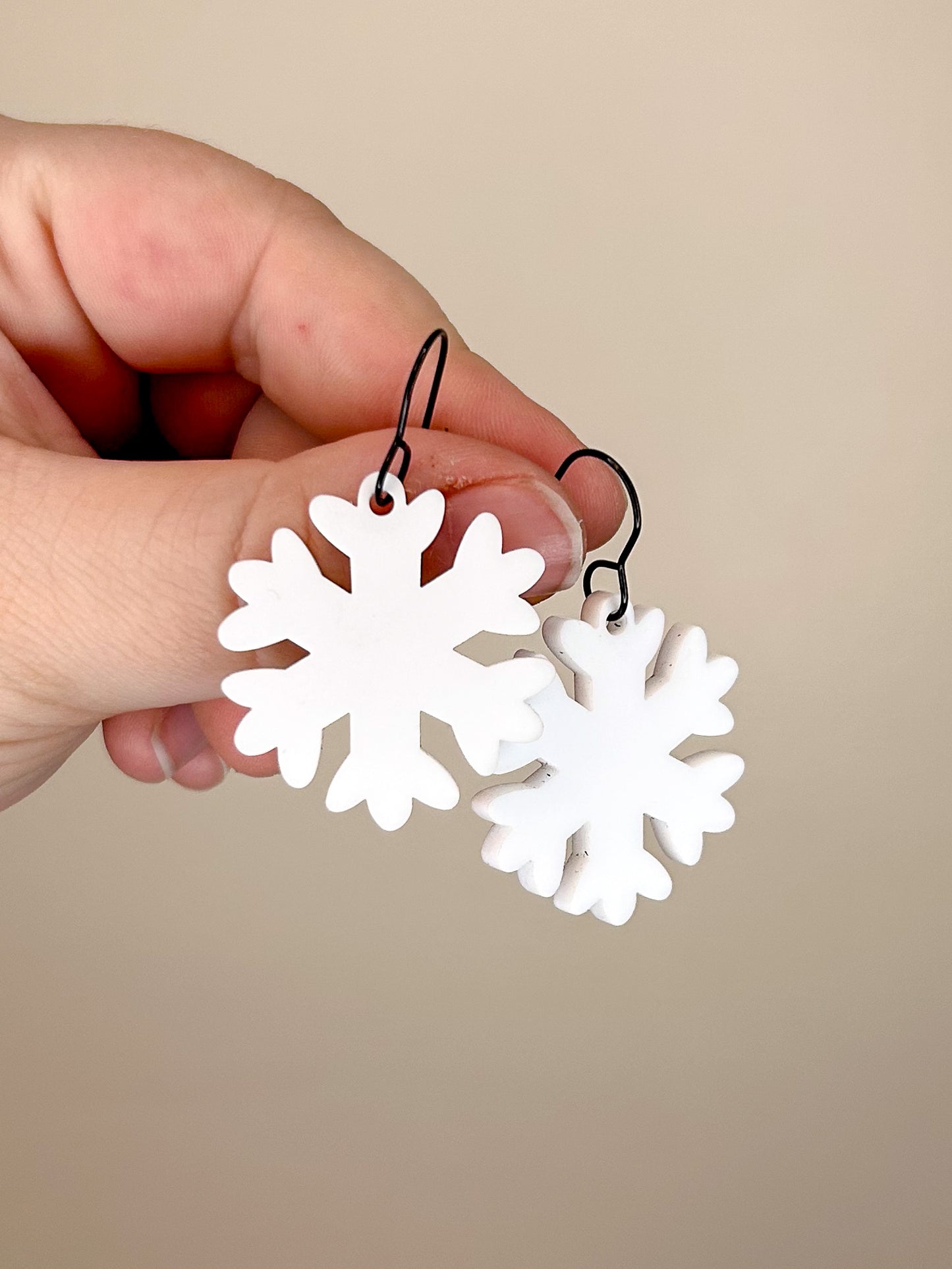 Matte White Snowflake Acrylic Earrings