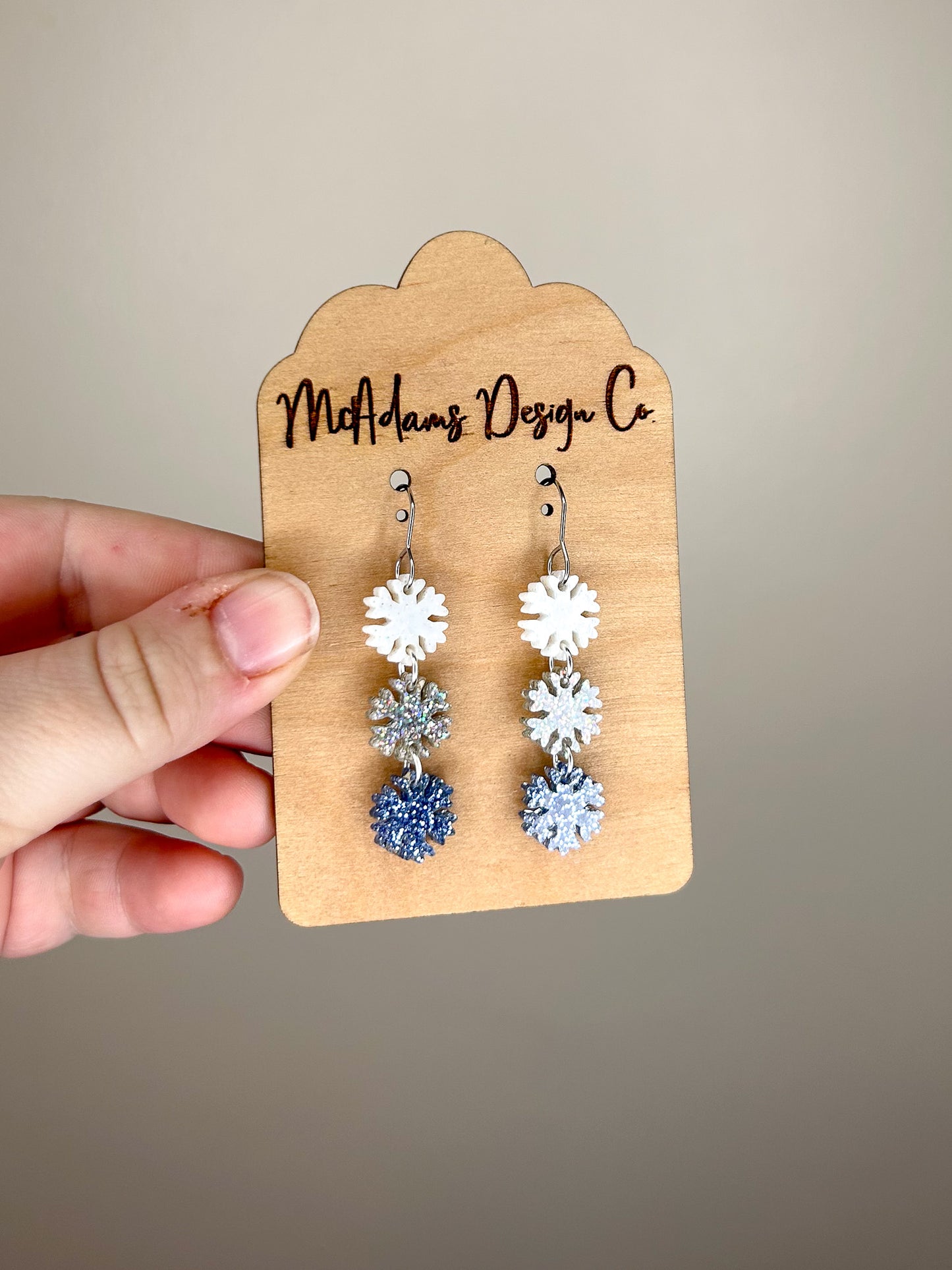 Stacked Glitter Snowflake Acrylic Earrings