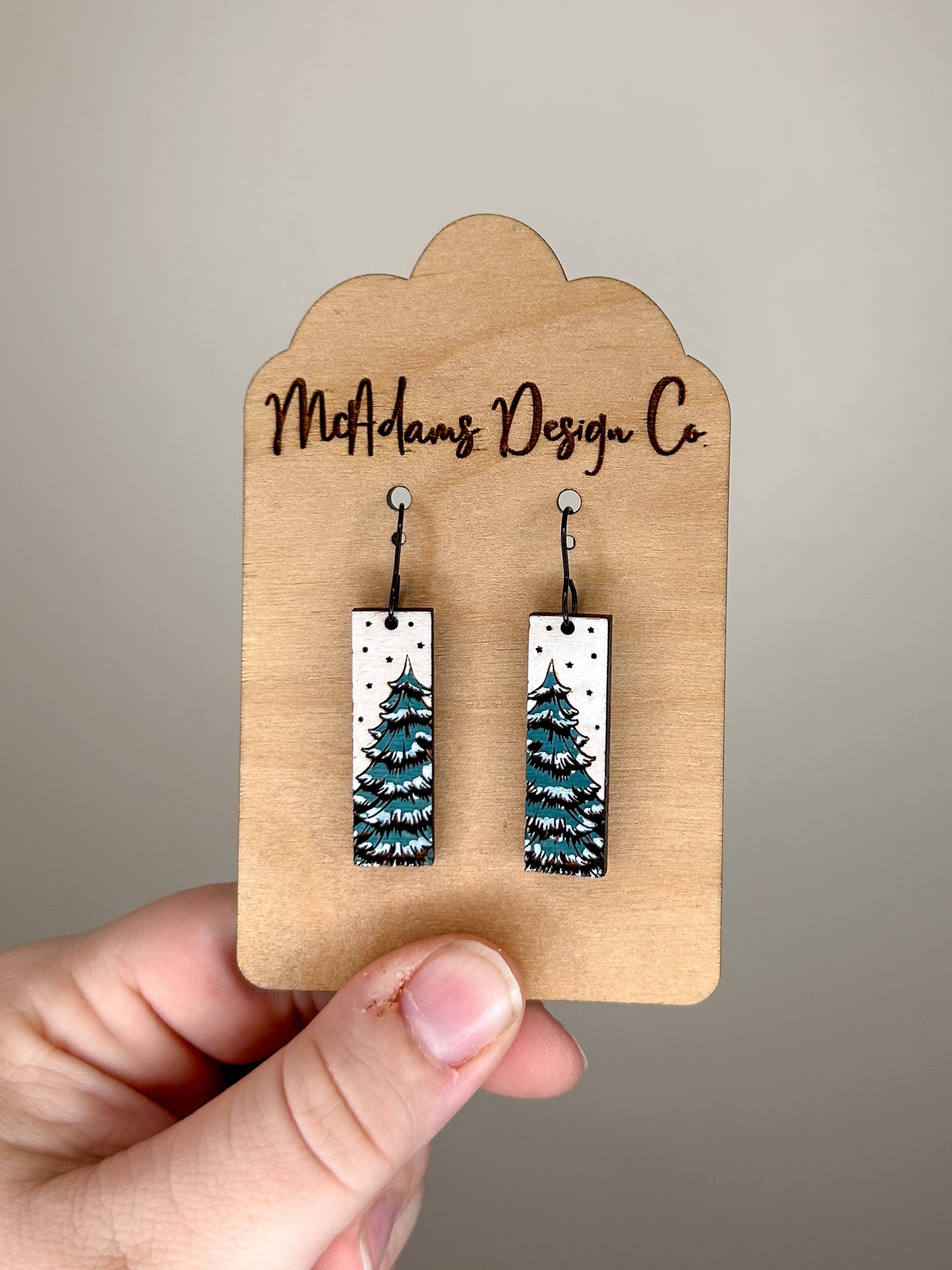 Snowy Pine Wooden Earrings