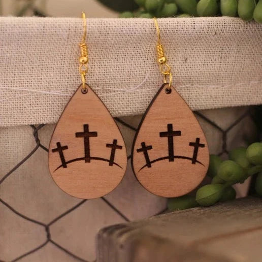 Wooden Crosses on Calvary Earrings (5 Pairs)