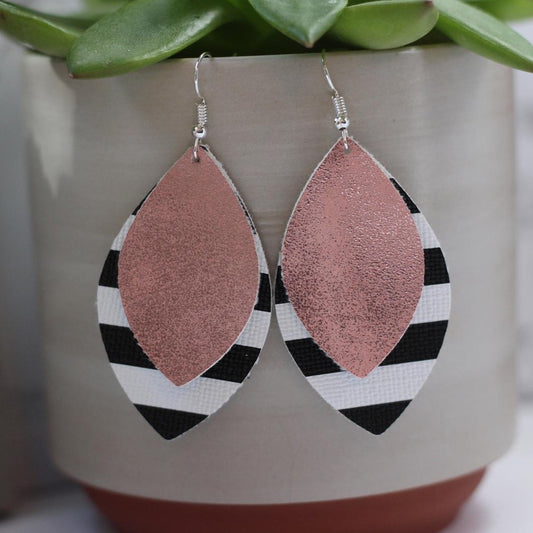Striped and Pink Faux Leather Earrings