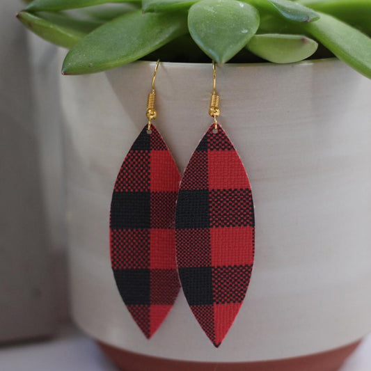 Skinny Buffalo Plaid Faux Leather Earrings