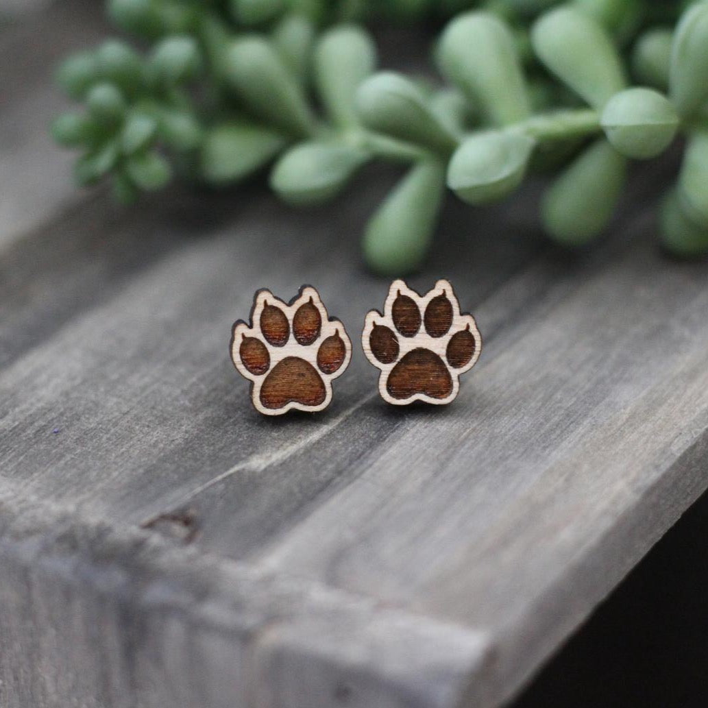 Cat Paw Wooden Stud Earrings