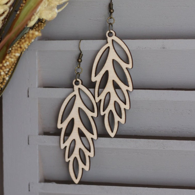 Leaf Wooden Cutout Earrings