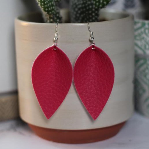 Pink Pinched Leaf Faux Leather Earrings