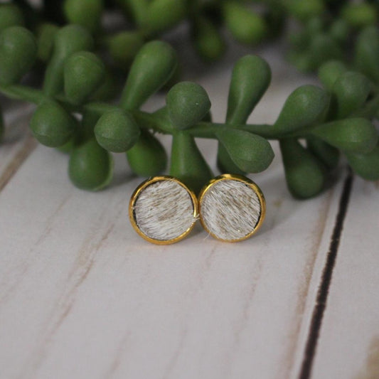 Faux Cowhide Stud Earrings - 12 mm