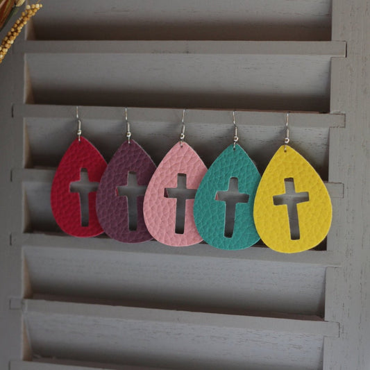 Faux Leather Cross Cutout Earrings