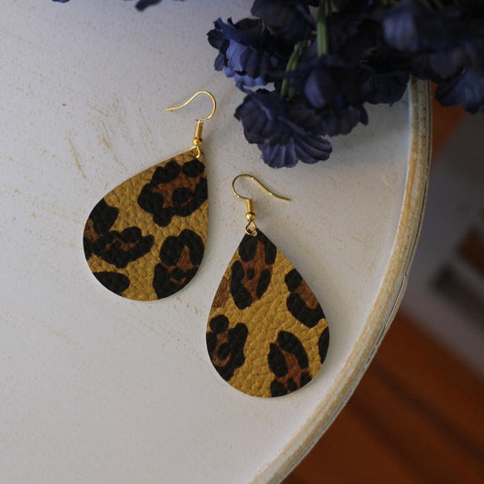Leopard Faux Leather Earrings