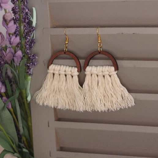 Wooden Macrame Earrings