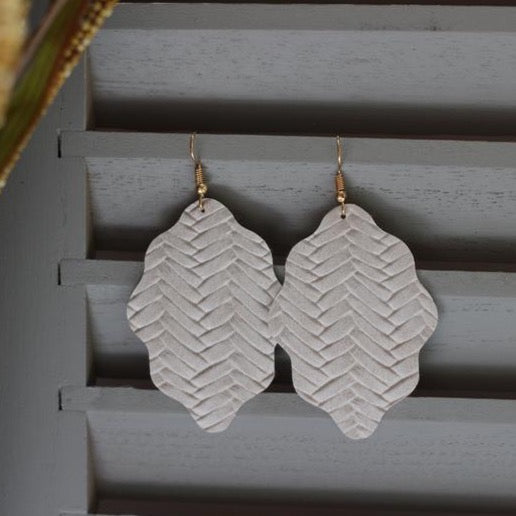 Braided Scallop Cut Leather Earrings