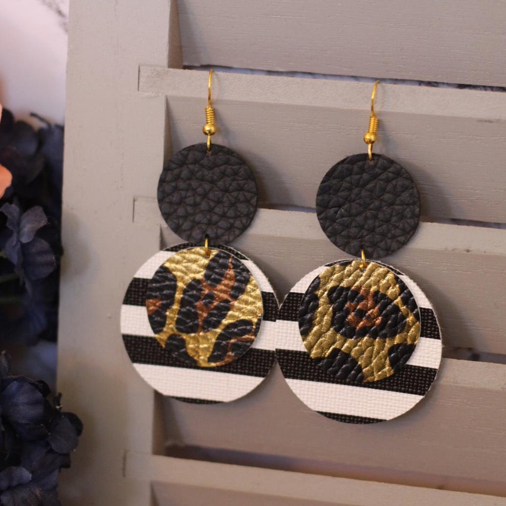 Leopard & Stripes Faux Leather Earrings
