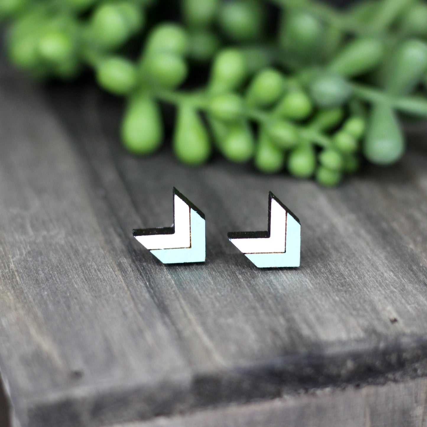 Mint & White Chevron Studs