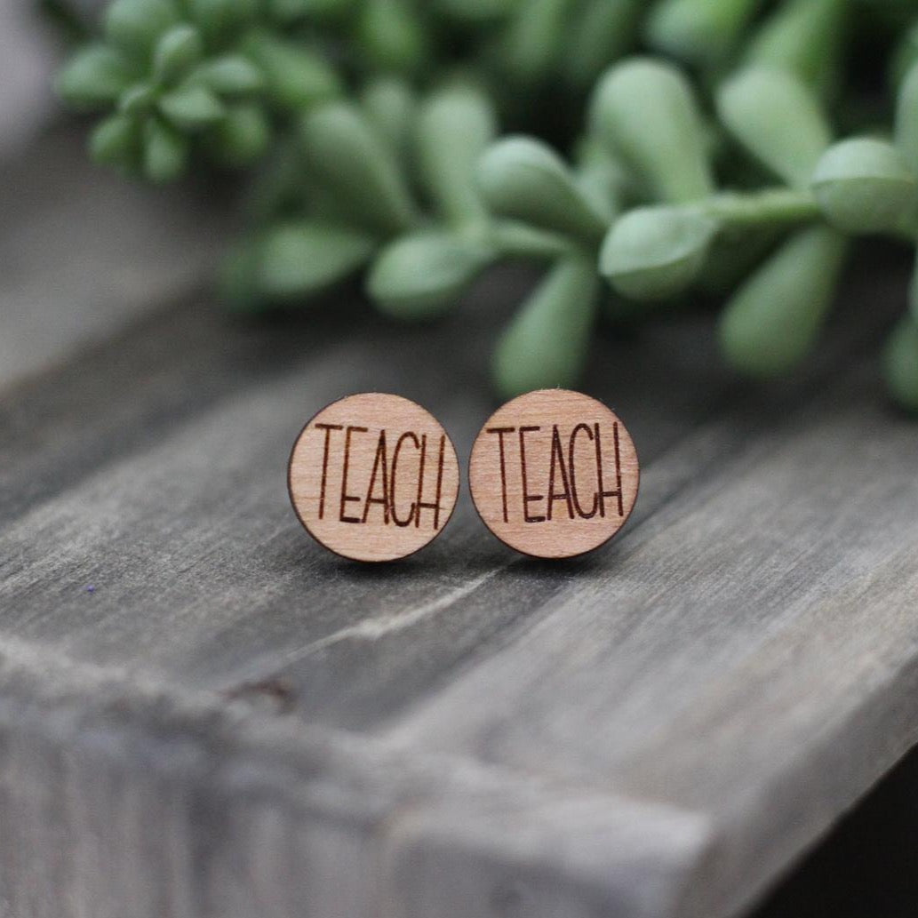 Teach Wooden Stud Earrings