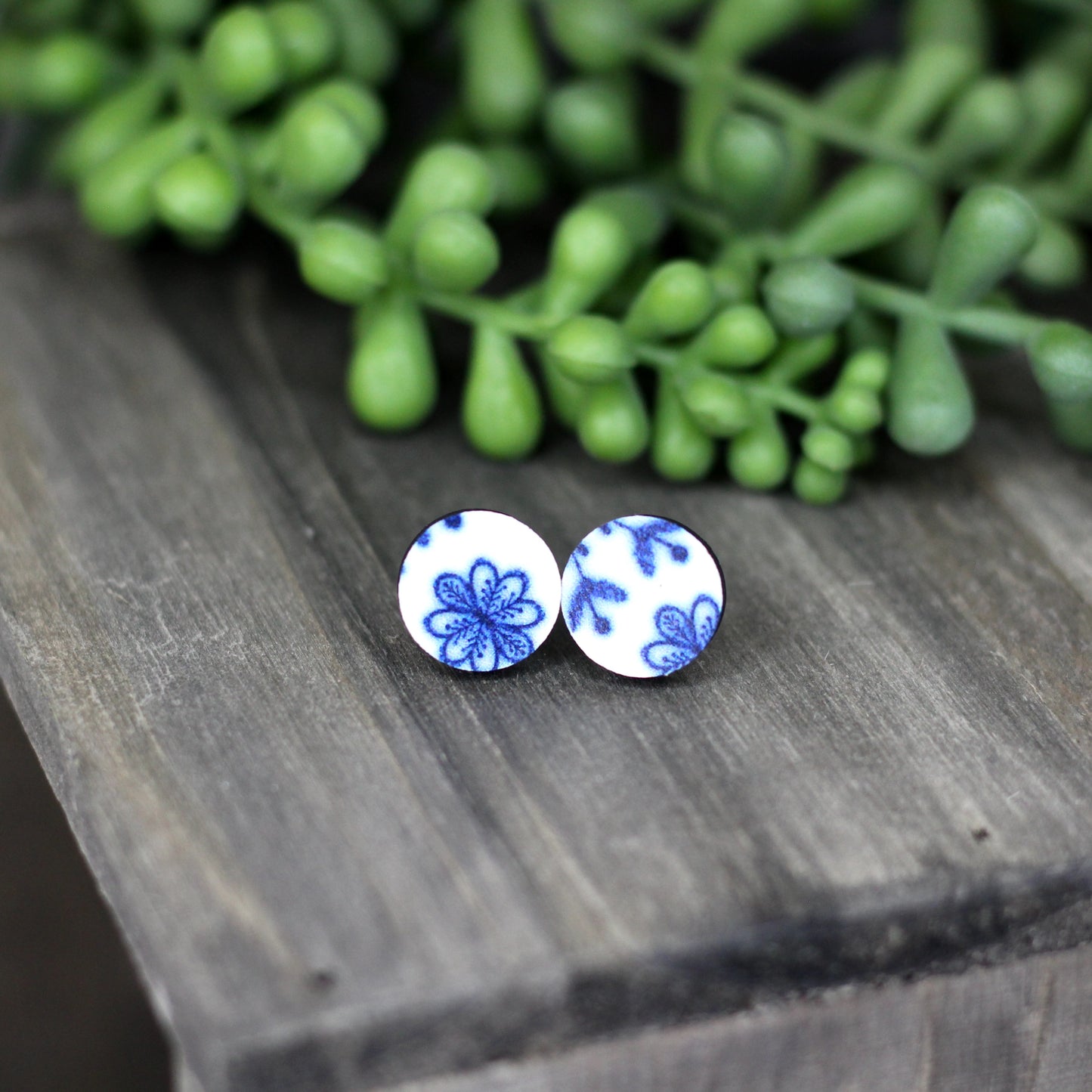 Blue China Floral Studs
