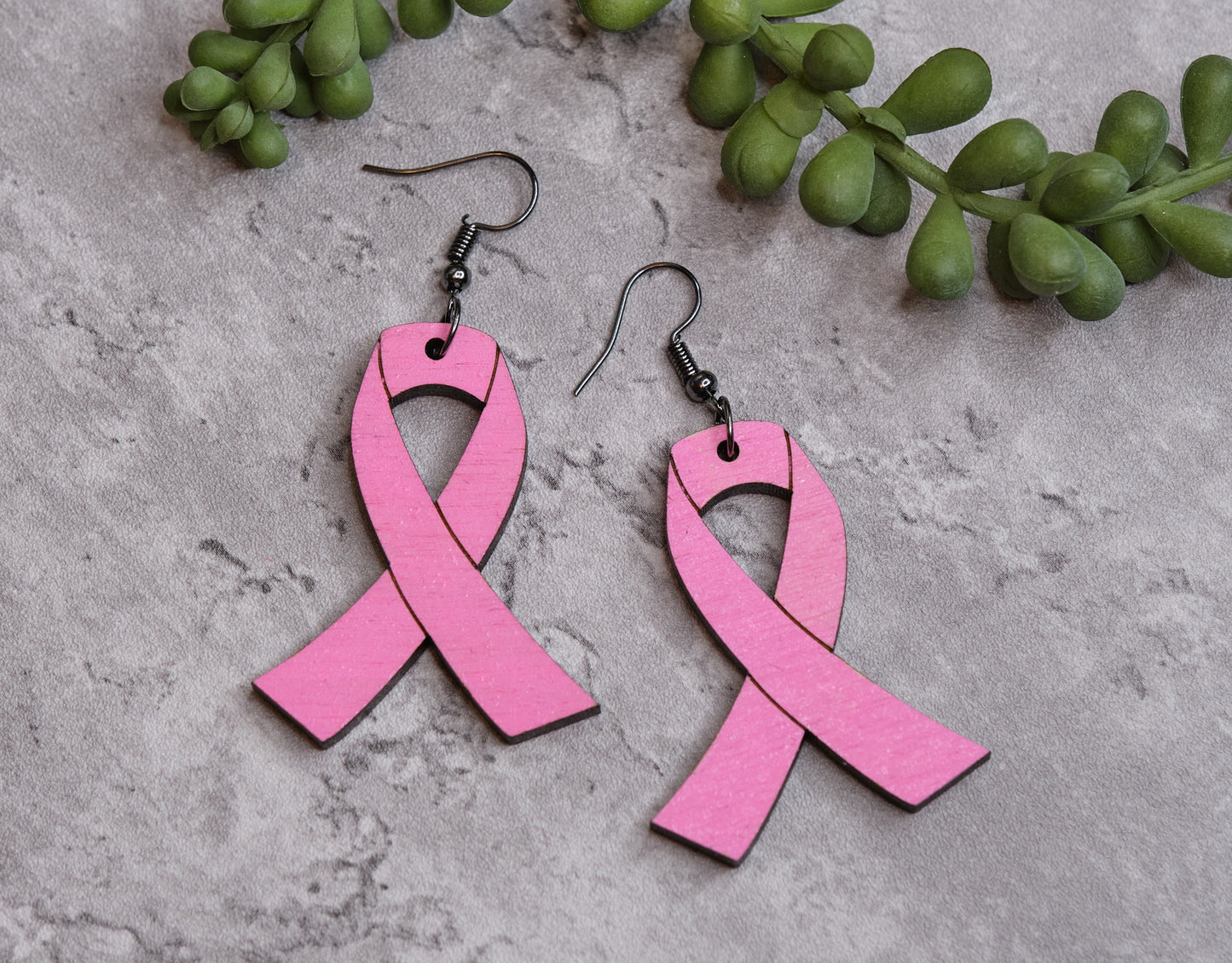 Breast Cancer Awarenss Wooden Earrings