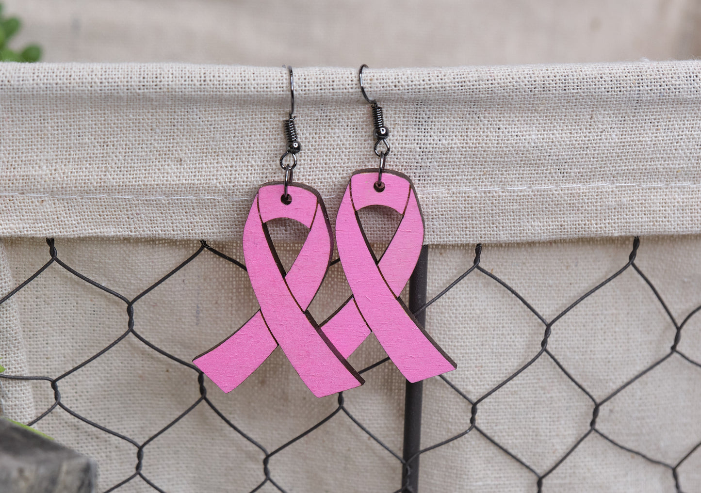 Breast Cancer Awarenss Wooden Earrings