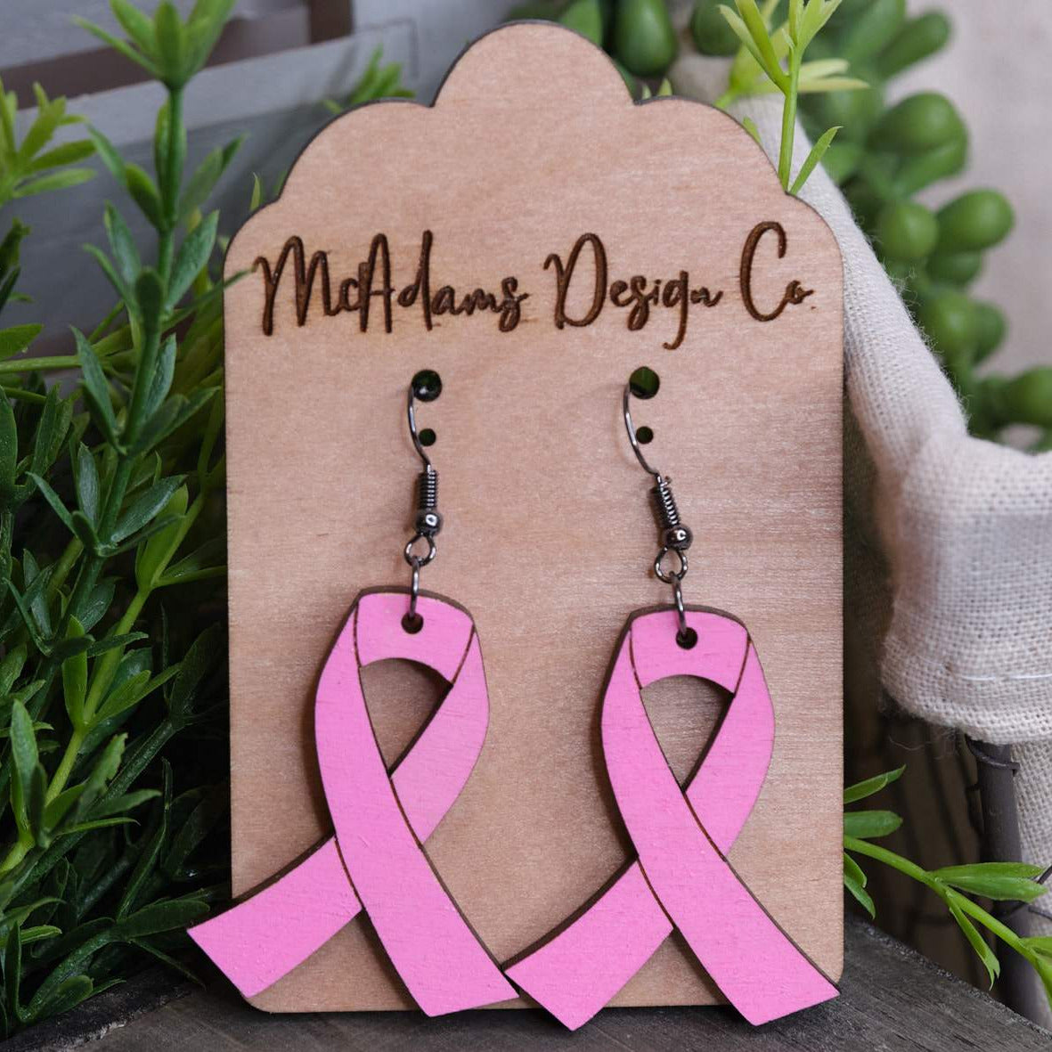 Breast Cancer Awarenss Wooden Earrings