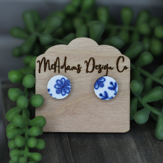 Blue China Floral Studs