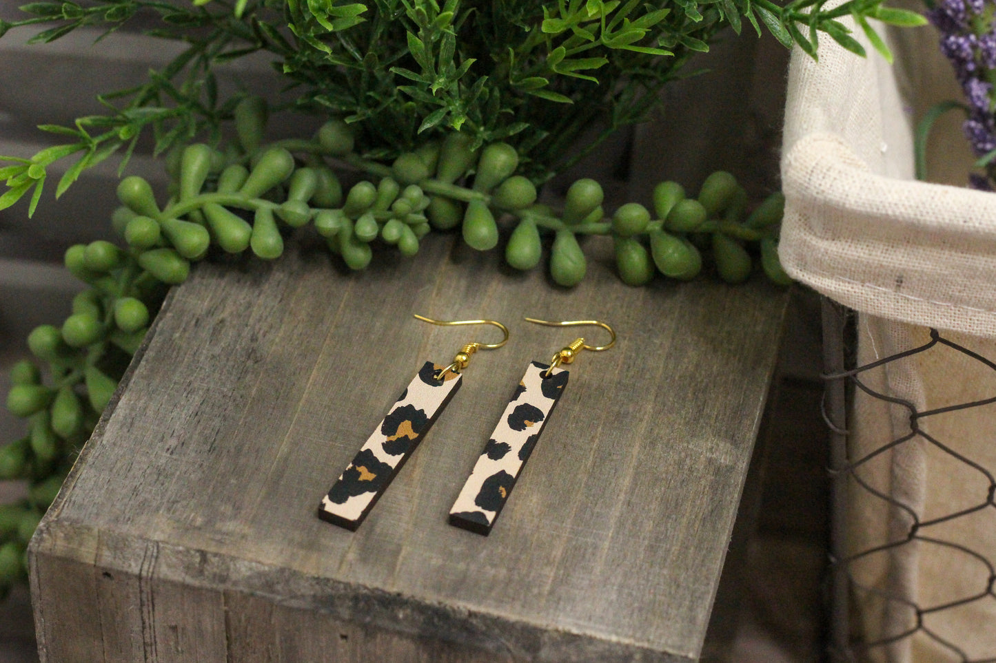 Cheetah Bar Wooden Earrings