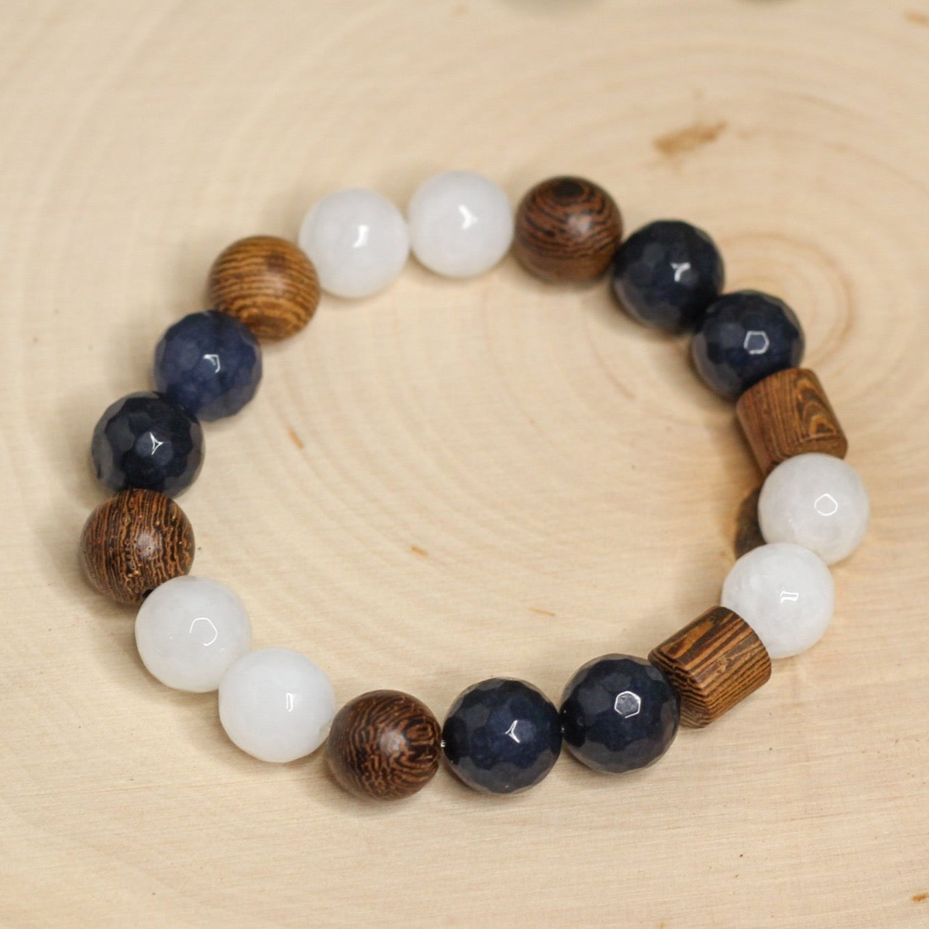 Chunky Navy & Wood Bracelet