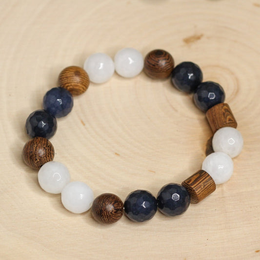 Chunky Navy & Wood Bracelet