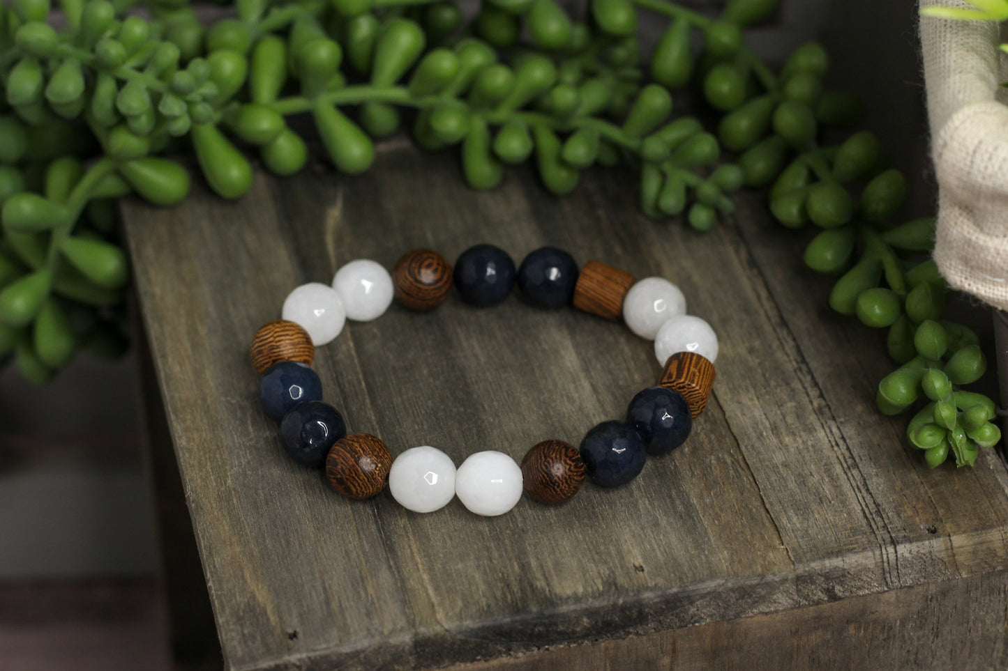 Chunky Navy & Wood Bracelet