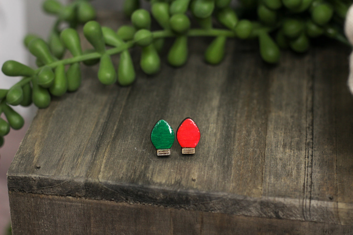Christmas Light Wooden Stud Earrings