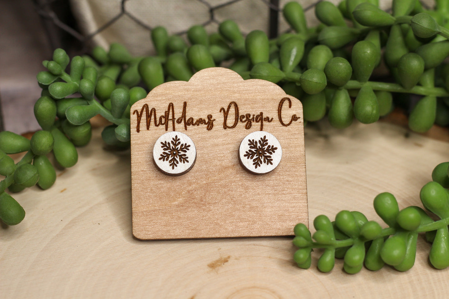 Snowflake Wooden Stud Earrings