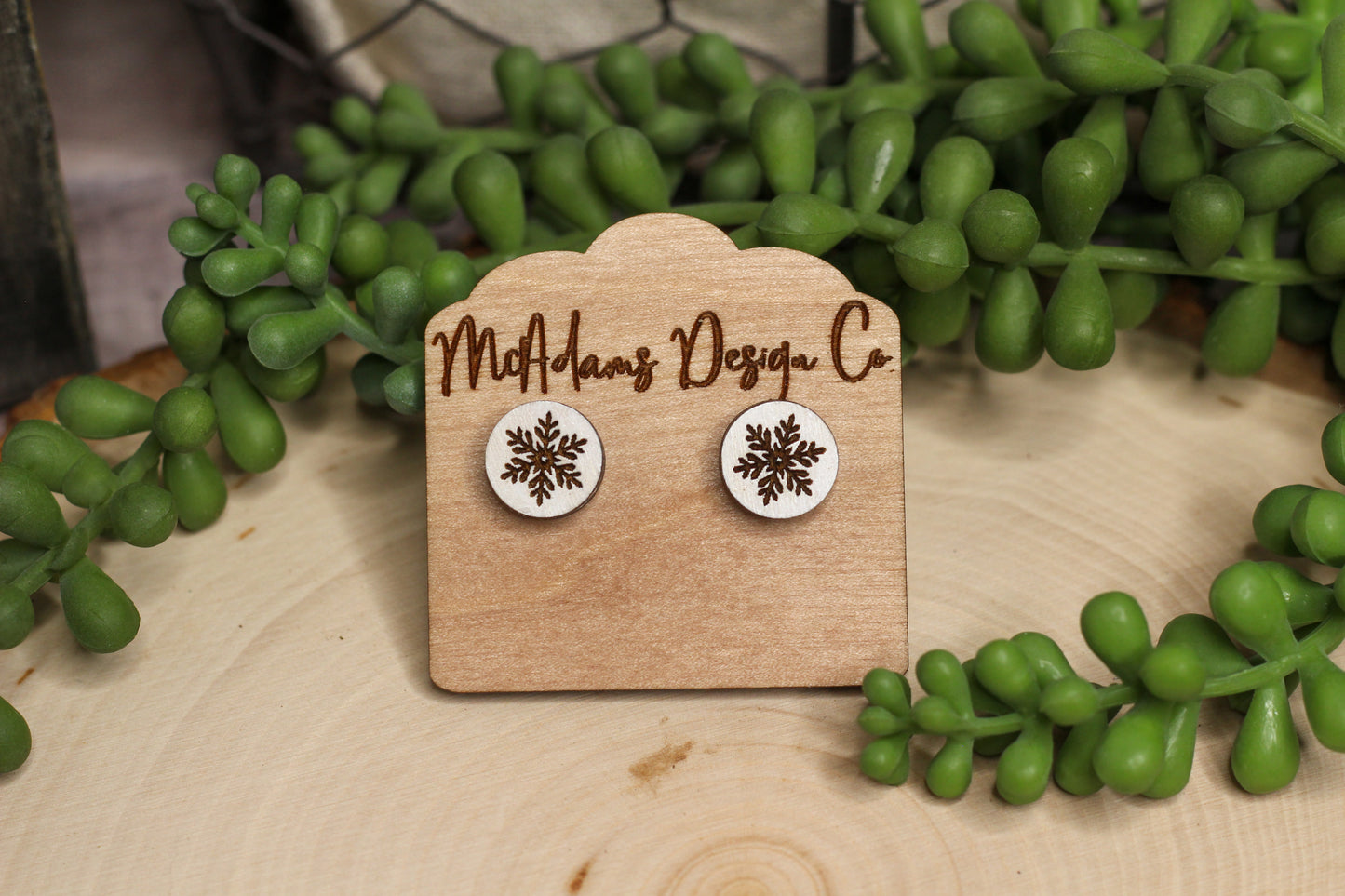 Snowflake Wooden Stud Earrings