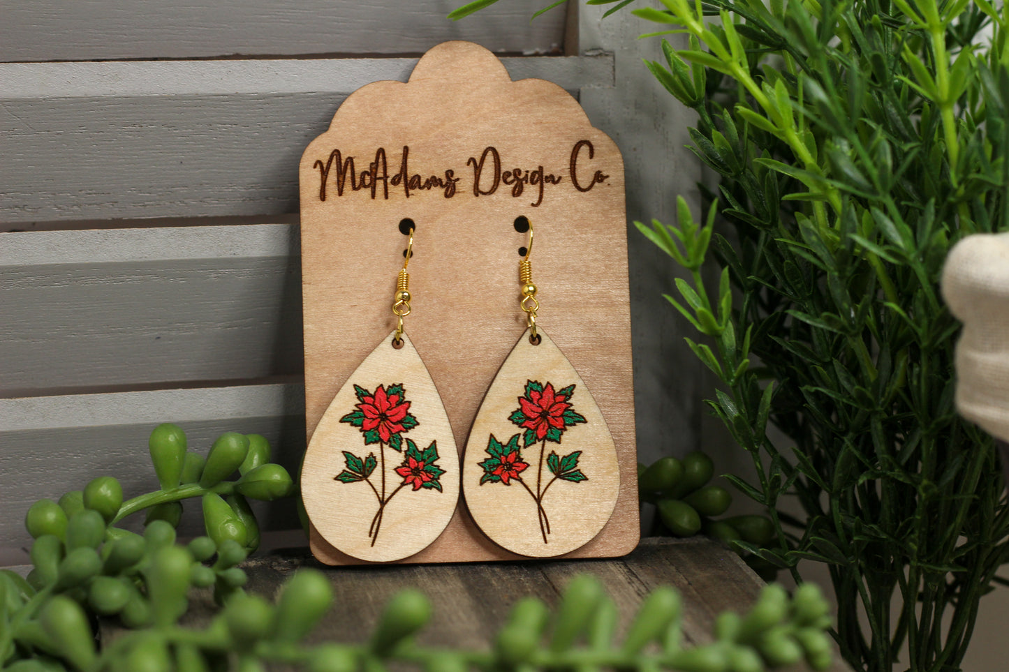 Poinsettia Wooden Earrings
