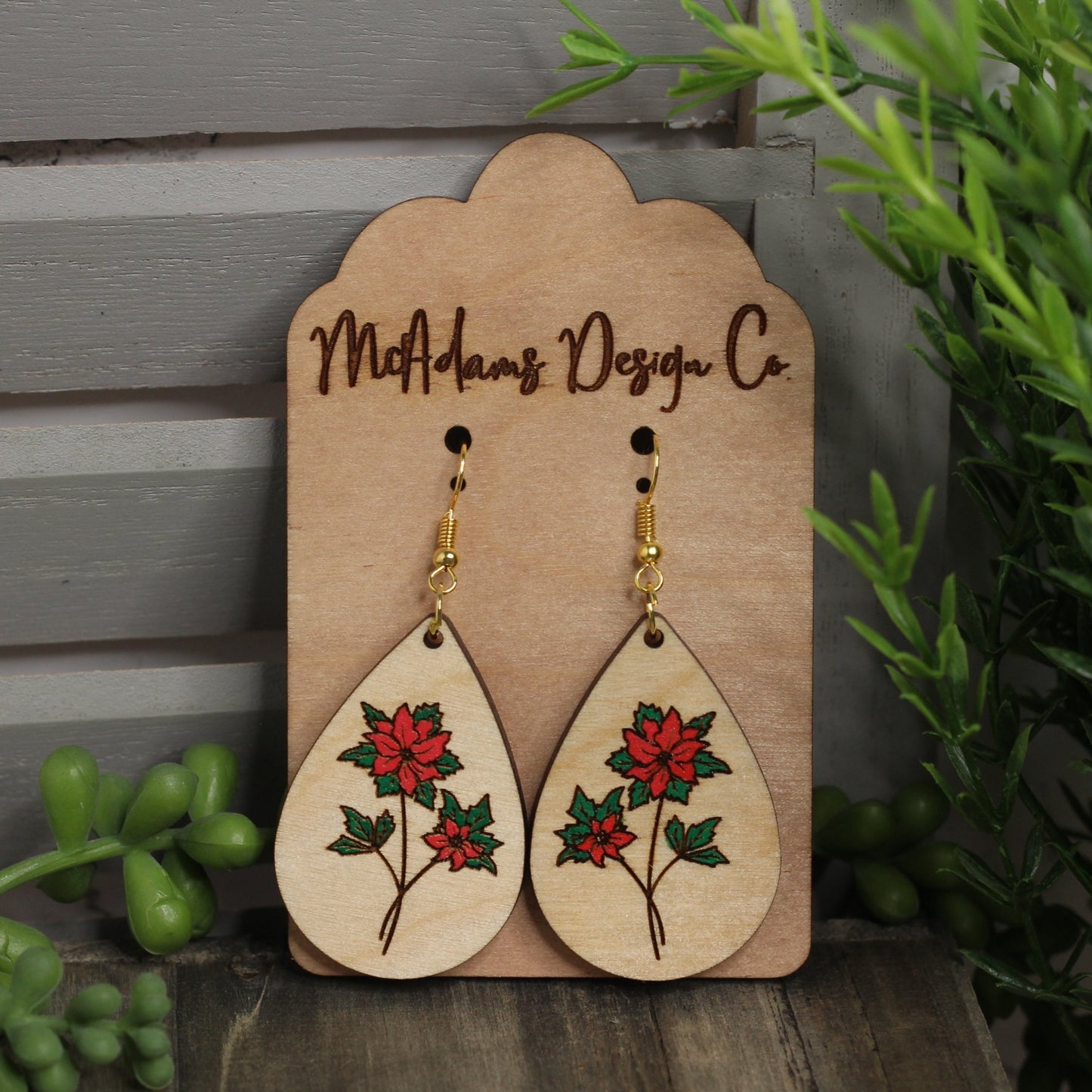 Poinsettia Wooden Earrings