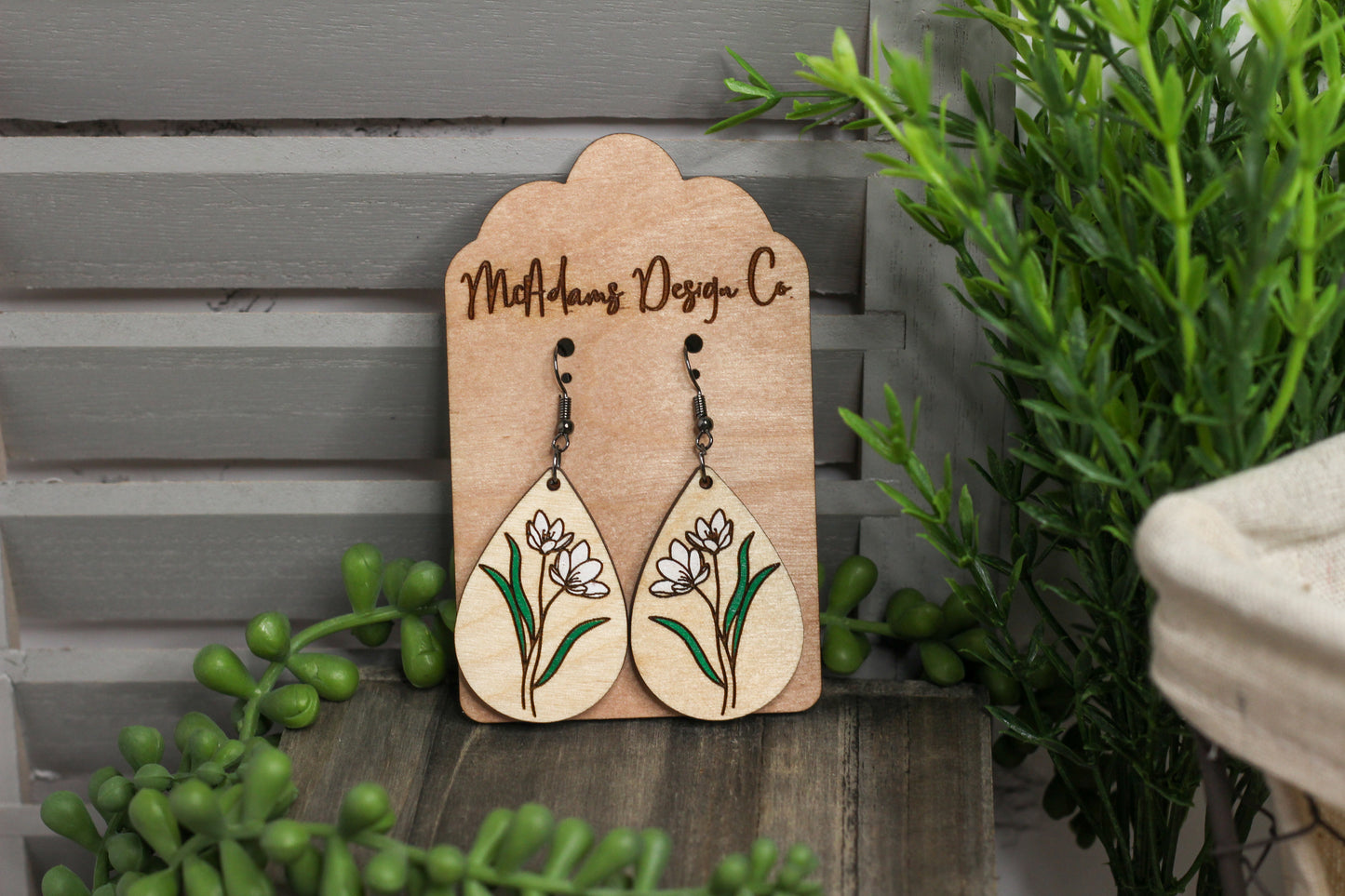 Snow Drop Wooden Earrings