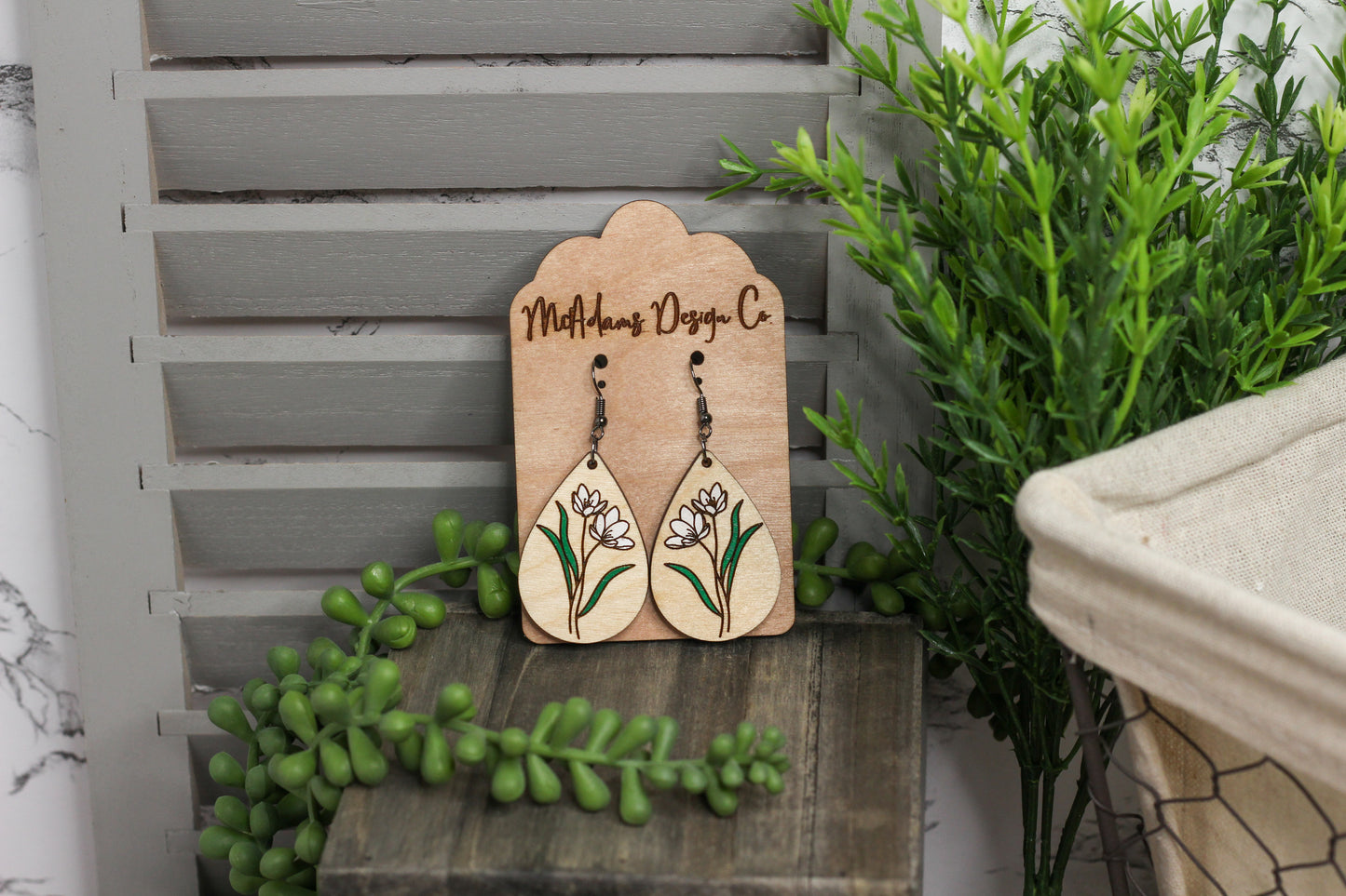 Snow Drop Wooden Earrings