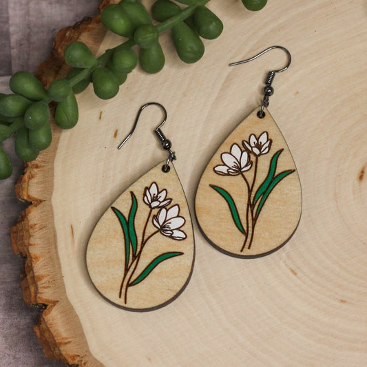 Snow Drop Wooden Earrings