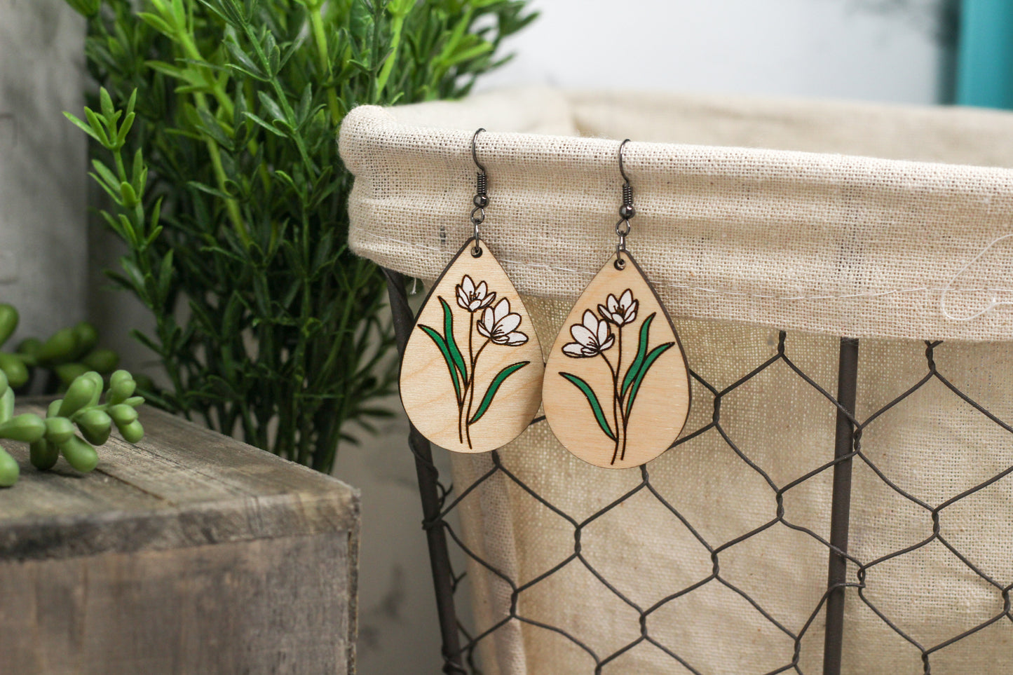 Snow Drop Wooden Earrings