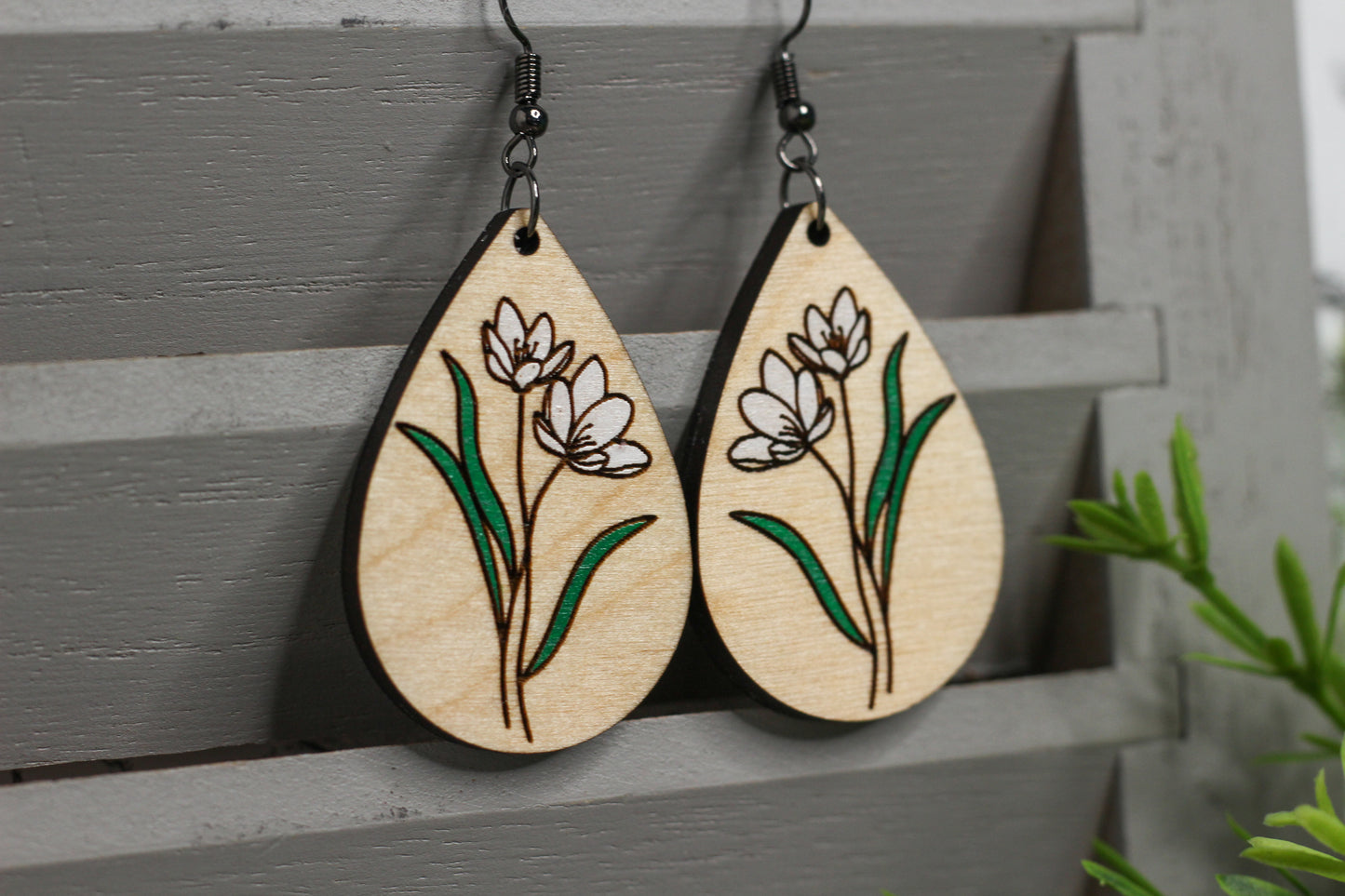 Snow Drop Wooden Earrings
