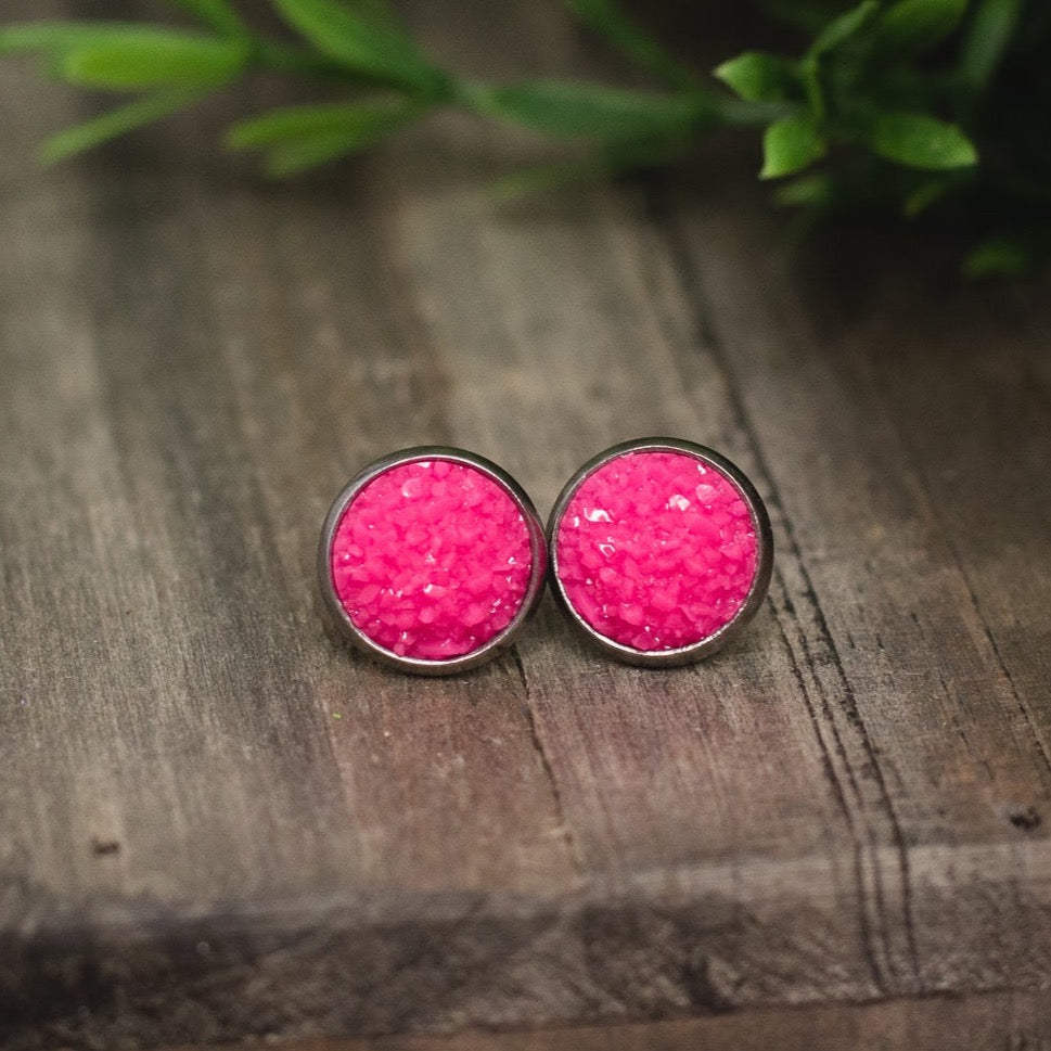 Hot Pink Druzy Studs