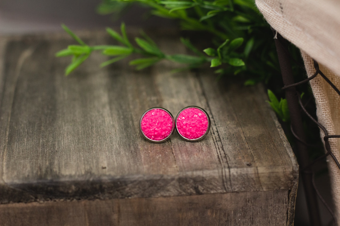 Hot Pink Druzy Studs