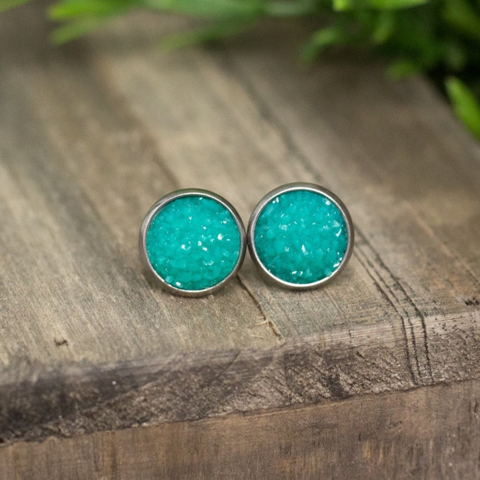 Teal Druzy Studs