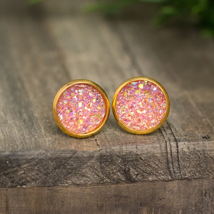 Strawberry Druzy Studs